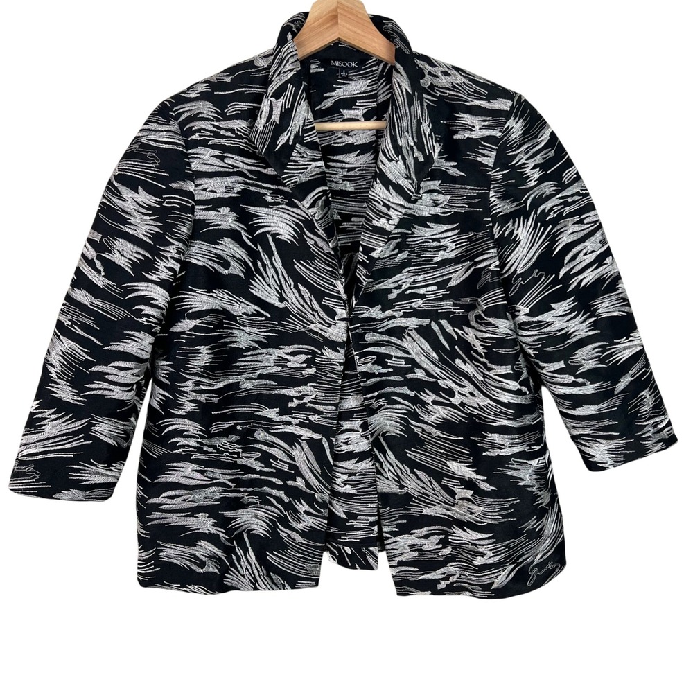 MISOOK Black White Embroidered Blazer Topper‎ Jacket Women's Size Small